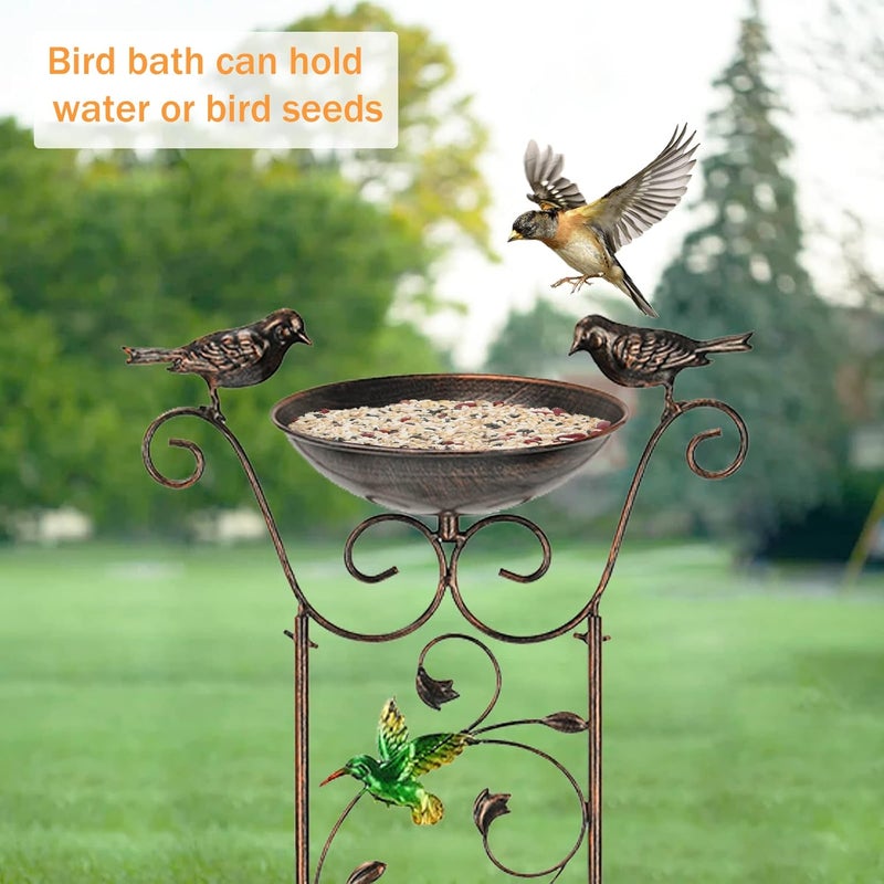LEWIS&WAYNE Garden Trellis Bird Bath Outdoor, 40 Inch Antique Iron Garden Plant Trellis Decorative with Hummingbirds and Detachable Drinking Basin Bowl, Free Standing BirdBath Birdfeeder Station - Image 5